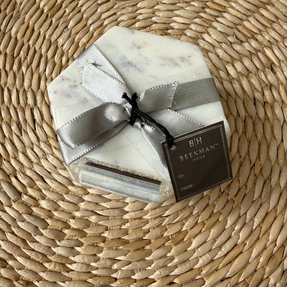 Beekman Home Hexagonal Marble Coaster Set - Picture 4 of 5